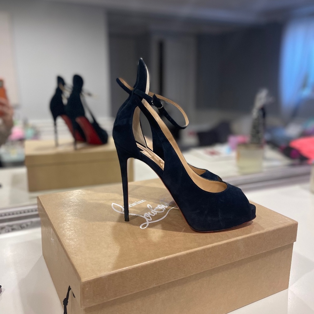 Velvet open toe Louboutin heels